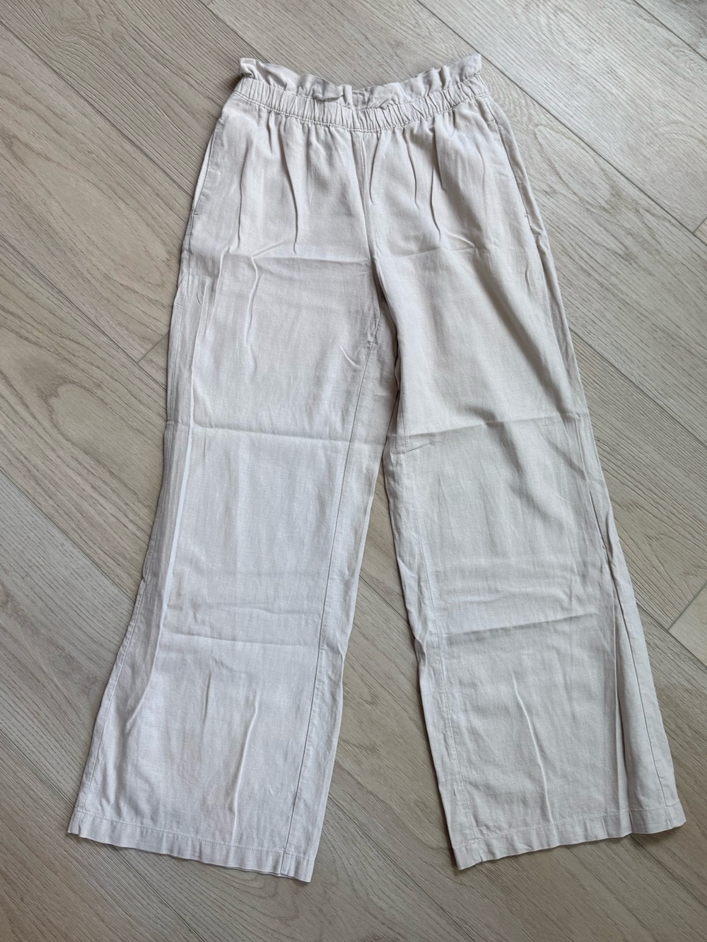 Express Wide-Leg Elastic Waist Pants in Light Tan